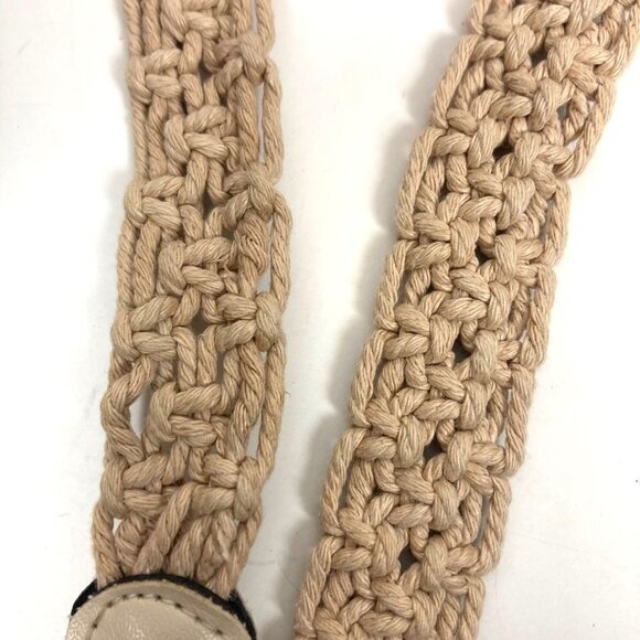 Vintage Womens Macrame Belt Beige Large Round Silver Tone Buckle Adjusts to 43in - Picture 5 of 5